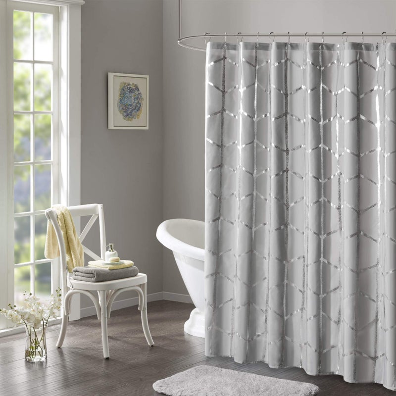 Intelligent Design Raina Shower Curtain Printed Geometric Metallic Machine Washable Modern Home Bathroom Decorations, 72" x 72", Grey (ID70-1292) - Image 1